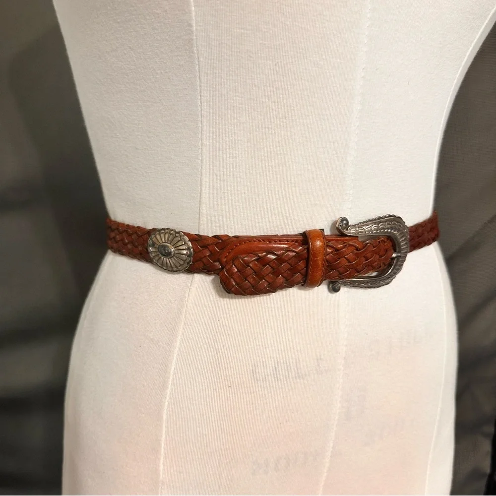 Braided Leather Western Belt  women Brown Brighton Leather Size M Vintage